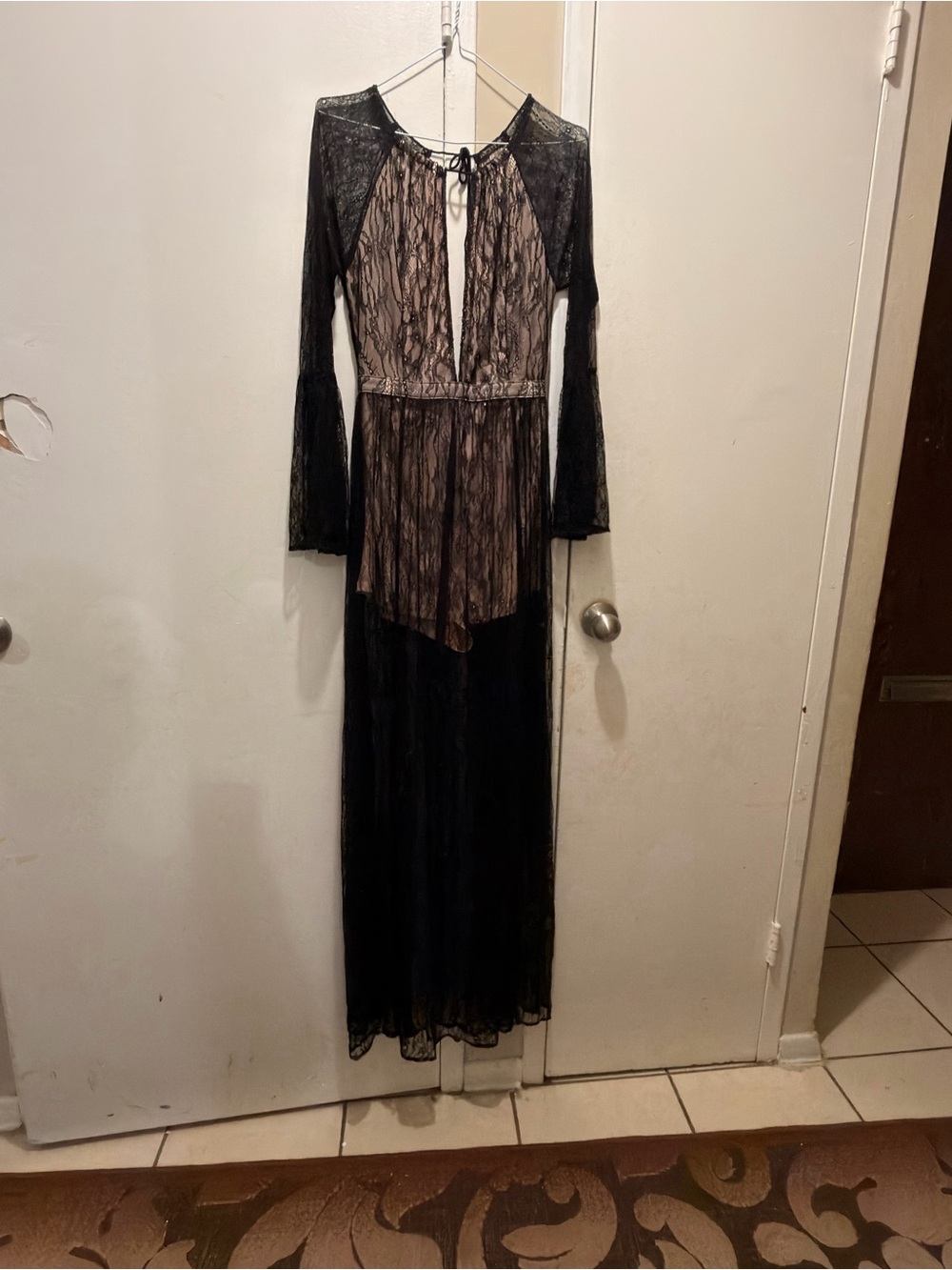 Chelsea Lace Maxi Chemise in Black with Blush Lining
